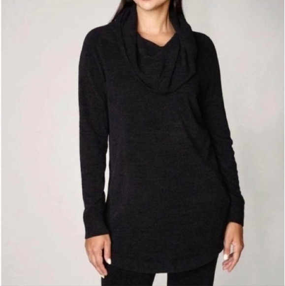Barefoot Dreams Cozy Chic Ultra Lite Knit Cowl Neck Black Sweater Top Size XL - Picture 1 of 12